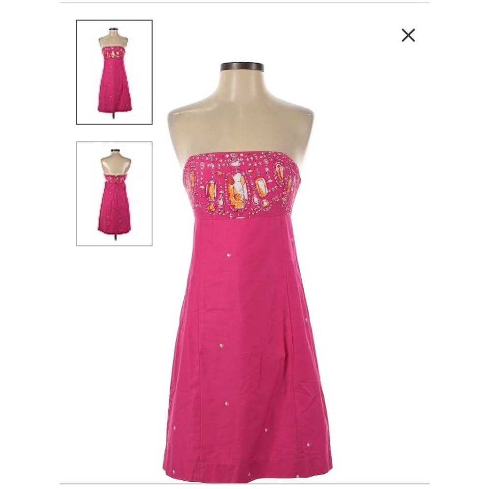 Lilly Pulitzer Sz 4 FOOLS JEWELS Strapless Hot Daiquiri Pink Dress